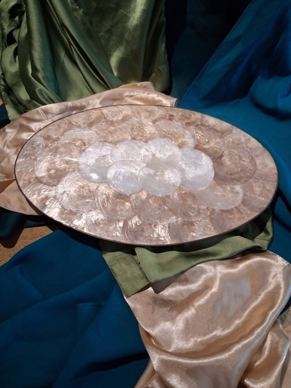 Vintage Mid-Century Modern Mother of Pearl Inlay Oval Tray | Made in Philippines